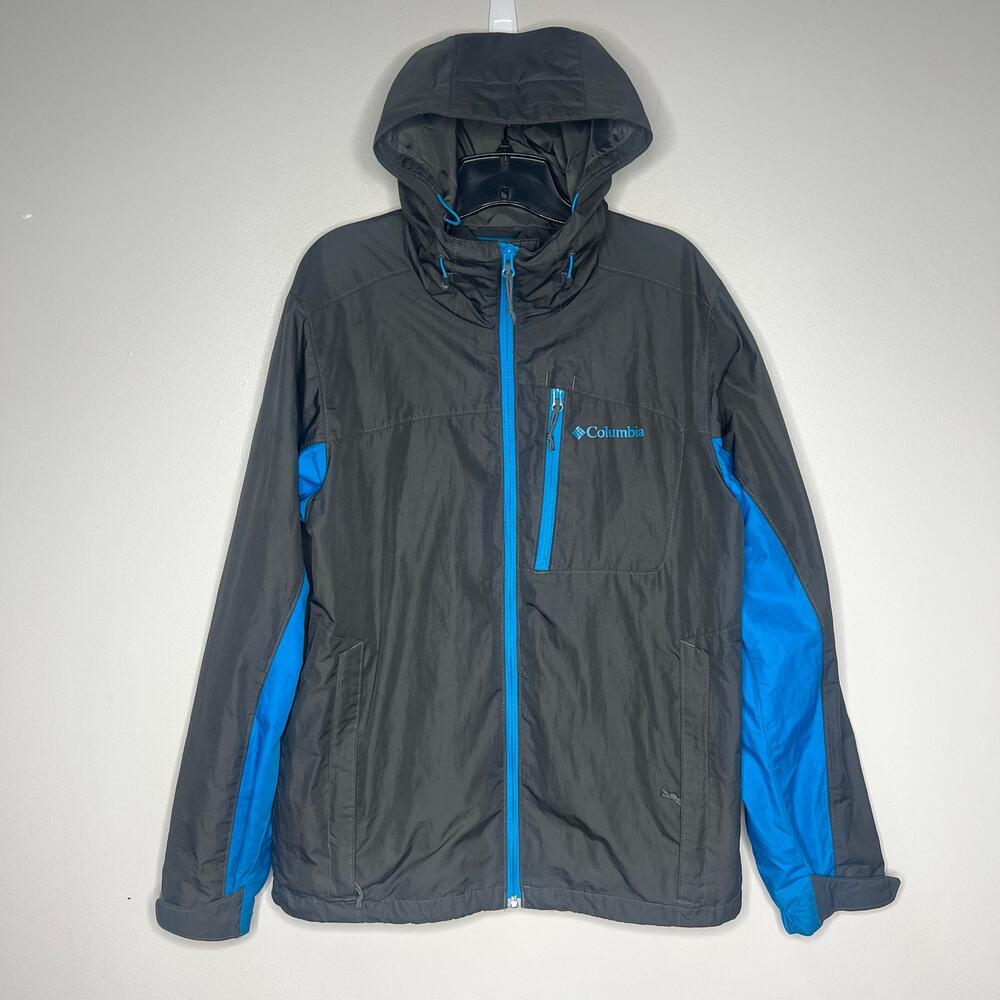 Columbia Jacket Mens M Grey Blue Omni-Shield Hooded Rain Windbreaker Lightweight